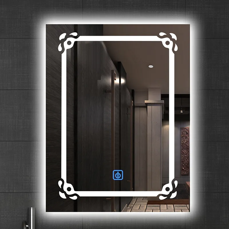 2023 hangzhou Modern Style Rectangular Time display Mirror Bathroom LED Backlit Defogger Smart Mirror