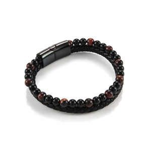 Pulsera de cuentas de piedra Natural para hombre, brazalete de piel trenzada, Ojo de Tigre, amistad, moda más vendida - Product Image 1