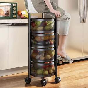 Movable Kitchen Trolley Metal Fruit Vegetable Basket for Kitchen Rotating Storage <b>Rack</b> 3/4/5 Tier <b>Rolling</b> Cart with Top Lid - Product Image 5
