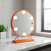 Round Single-Sided Metal Desktop Magnifying Makeup Mirror with Smart LED Lights 3 Color Dimmable USB Rechargeable & Personalized