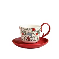 Tasse à café rétro rouge grenade avec couvercle et soucoupe, coffret cadeau de grande valeur, cadeau d'anniversaire pour meilleure amie, souvenir chaleureux pour la maison