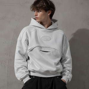 เสื้อฮู้ดดี้สีดำ 400 GSM ผ้าขนแกะเมอริโนเนื้อหนา อุ่นสบายสำหรับฤดูหนาว ทรงบ็อกซี่ น้ำหนัก 400GSM ขนาดใหญ่พิเศษ สั่งทำได้ หรูหรา คอไขว้ - Product Image 2
