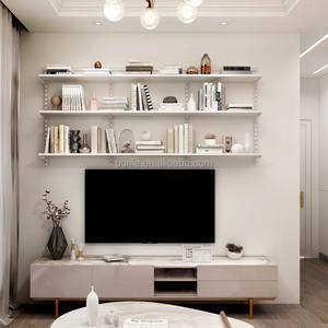 رف كتب أبيض مع أدراج مكتبية بسيطة مثبتة على الحائط قابلة للتعديل لأعلى ولأسفل لغرفة الدراسة وغرفة النوم - Product Image 2