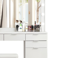 Coiffeuse moderne éclairée avec panneau en bois, miroir intégré, design blanc pour chambre à coucher