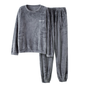 <span class=keywords><strong>Pigiama</strong></span> da <span class=keywords><strong>uomo</strong></span> in pile corallo autunno/inverno, set completo in flanella spessa, tinta unita, con pullover e pantaloni, abbigliamento da casa caldo e foderato in pile - Product Image 5