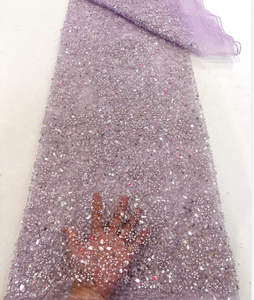 Tela de encaje para vestido Nuevos diseños Sin MOQ Tela de lentejuelas Diseños pesados Wirh Perla con cuentas para boda La mejor calidad - Product Image 2