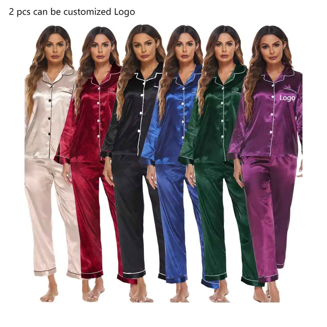 Ropa de noche personalizada Pijamas de mujer Sexy Estilo personalizado Ropa de dormir sexy Tejido Satén Seda de hielo Pijamas de satén