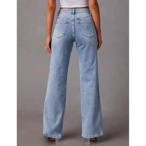 2025 High Street Style Baggy Straight Patchwork Transpirable Pantalones de mezclilla de cintura alta Y2K con pierna ancha para mujer - Product Image 3