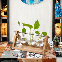 Balançoire en bois et bambou faite à la main plante verte hydroponique Vase en verre bouteille conteneur bureau décoration cadre pour mariage