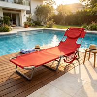 Nouveau design moderne, chaise longue de plage pliable rouge, durable, imperméable, dossier réglable, chaise longue de piscine extérieure avec coussin pour la tête