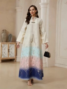 Vestido Abaya Islámico de Lujo para <span class=keywords><strong>Mujer</strong></span>, con Bordado Floral, Cuello en V, Modesto, para Boda Musulmana, Eid, en Tela Jacquard de Poliéster Transpirable - Product Image 5