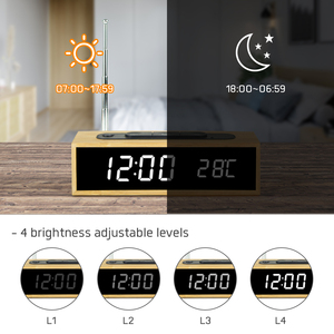 Réveil LED en bambou, Style ajusté, <span class=keywords><strong>Radio</strong></span>, <span class=keywords><strong>avec</strong></span> température - Product Image 5