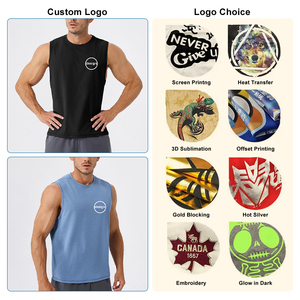 Camiseta deportiva de gimnasio de algodón y spandex con logotipo personalizado de alta calidad, camiseta sin mangas para hombre, camiseta sin mangas para hombre musculoso. - Product Image 2