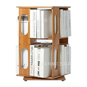 Wooden Desktop Book Shelf Double Layer <b>Rotatable</b> Magazine Organizer For Study <b>Desk</b> - Product Image 5
