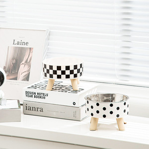 Elevated <b>Cat</b> Bowl Checkered Design Stainless Steel Raised <b>Feeder</b> For <b>Cats</b> With Four Legs - Product Image 3