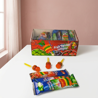 Permen Lollipop Superloves Fruit Twister Pelangi Berwarna-warni Rasa Buah Campuran Keras Dibungkus Secara Individual dalam Kotak Display