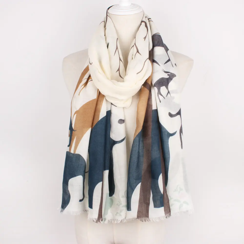 Bufanda de mujer de tela de lino y algodón 100% con estampado Digital de flores personalizado, pedido mínimo bajo