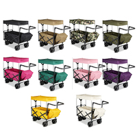 Chariot pliable à quatre roues en tissu Oxford 600D, largeur 59 cm, hauteur de poignée réglable, intérieur spacieux pour le camping et la plage