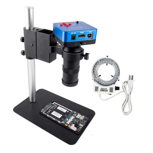 High Quality 130X C-mount + LED Light + Blue 21MP Camera HD-Mi USB Interface Mobile Repair Microscope With Camera for Sale