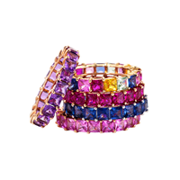 Bagues d'éternité en zircon saphir rose 3A 5A 8A, plaquées or 18 carats, bijoux délicats et brillants pour femmes, bagues en argent sterling 925