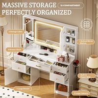 Meja Rias Kayu Modern dengan Cermin 3 Arah, 3 Mode Pencahayaan, Cermin Putar 360 Derajat, 7 Laci untuk Kamar Tidur dan Ruang Tamu