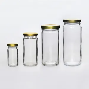 Botella de vidrio prensado para bebidas, recipiente transparente de paragón de 8oz y 16oz, resistente al calor, con tapa giratoria de Metal, 240ml y 500ml