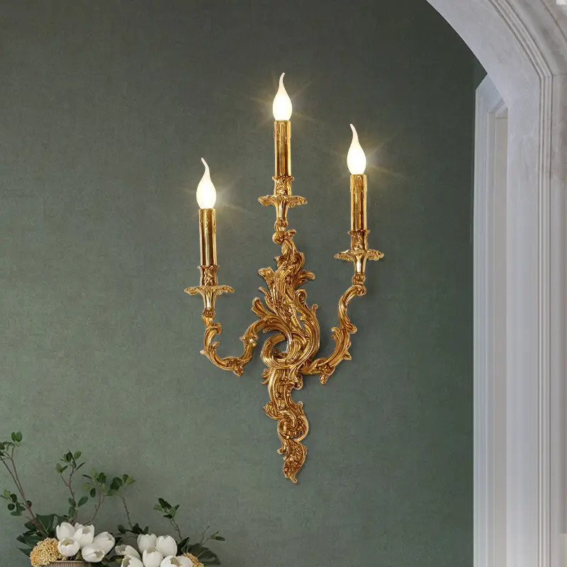 Jewellerytop European Rococo Lighting Fixture Classic Vintage Sconces Luxury Royal Lamp Antique Brass Wall Light Copper Sconce