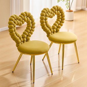 Heart Bubble Tufted Accent <b>Chair</b> <b>Yellow</b> Plush Velvet Shiny Gold Metal Frame Modern Seating for Home - Product Image 2