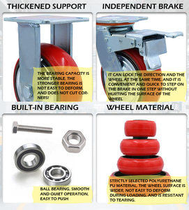 Chinesischer Hersteller 4 Zoll <span class=keywords><strong>5</strong></span> Zoll 6 Zoll 8 Zoll Rote Schwenkbare PU-Rollen auf Gusseisen Polyurethan-Lenkrollen für Schwerlast - Product Image 2