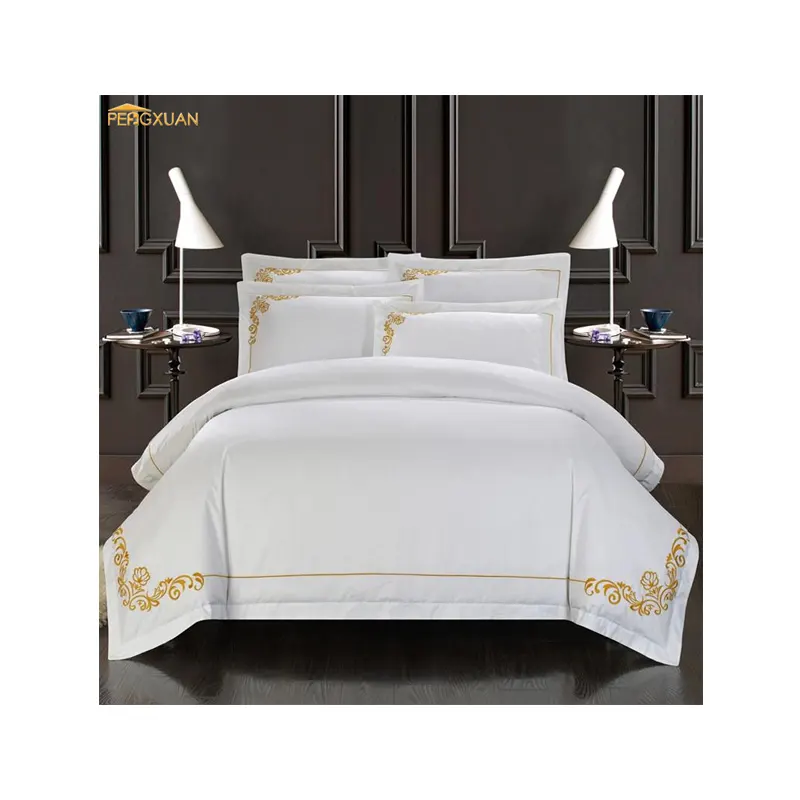 Hot sales 5 star hotel luxury 100%cotton designers embroidery duvet cover flat bed sheet 4piece white floral bedding set