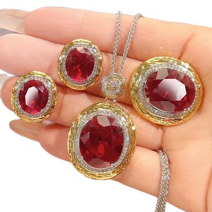 9 Conjuntos de Joyería de Alta Calidad con Circonita Roja Simulada, Bañados en Oro y Cobre, de 15*18-10*12mm, Ovalados, de 3 Piezas, para Mujer - Product Image 2