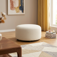Pouf rond blanc crème en bouclette, repose-pieds en sherpa en forme d'arc, tabouret de salon, siège tambour, pour chambre à coucher et coiffeuse