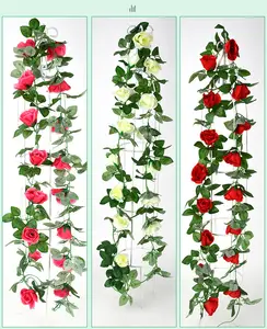 AF2005花卉工艺栩栩如生悬挂绢花花环人造玫瑰藤用于商店家庭派对花园围栏装饰