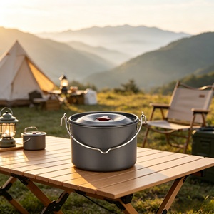 Outdoor Camping Aluminiumlegering Hangende kookgerei 1-2L Food Grade draagbare kookpot met netzak voor backpacken, picknickreizen - Product Image 1