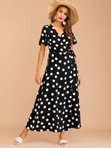 Lancai all'ingrosso di <span class=keywords><strong>lino</strong></span> di alta qualità estate vestito Casual a pois elegante moda Maxi abito per le donne - Product Image 3