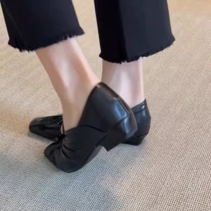 Zapatos Planos de Ballet con Punta Cuadrada de Cuero Genuino con Decoración de Lazo, Zapatos Planos Sin Cordones para Mujer, Todas las Temporadas, Color Sólido - Product Image 4
