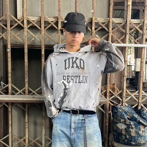 Felpe con Cappuccio Oversize da Uomo in French Terry con Effetto <span class=keywords><strong>Schizzi</strong></span> <span class=keywords><strong>di</strong></span> Vernice e Lavaggio Vintage, Produttore OEM <span class=keywords><strong>di</strong></span> Abbigliamento Streetwear - Product Image 3