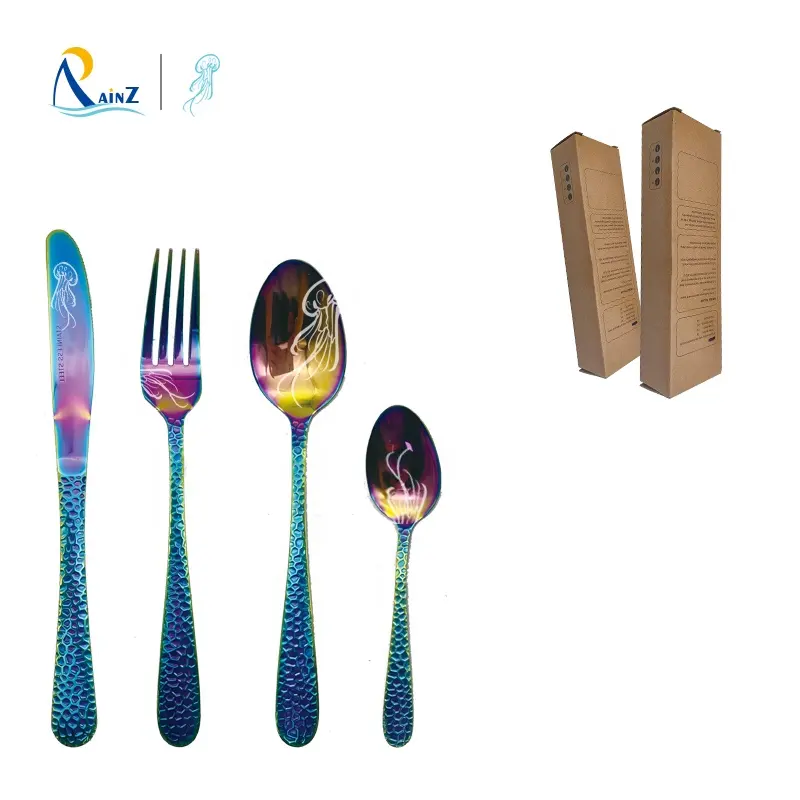 RainZ 4/8 Pcs Special Jellyfish Design Cute Knife, Fork, Spoon Dishwasher Safe Stainless Steel Silverware