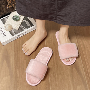 Sandales d'intérieur chaudes et moelleuses pour femmes, grande taille, hiver-automne, à bout ouvert, avec semelle intermédiaire en fourrure de lapin, respirantes et antidérapantes - Product Image 5