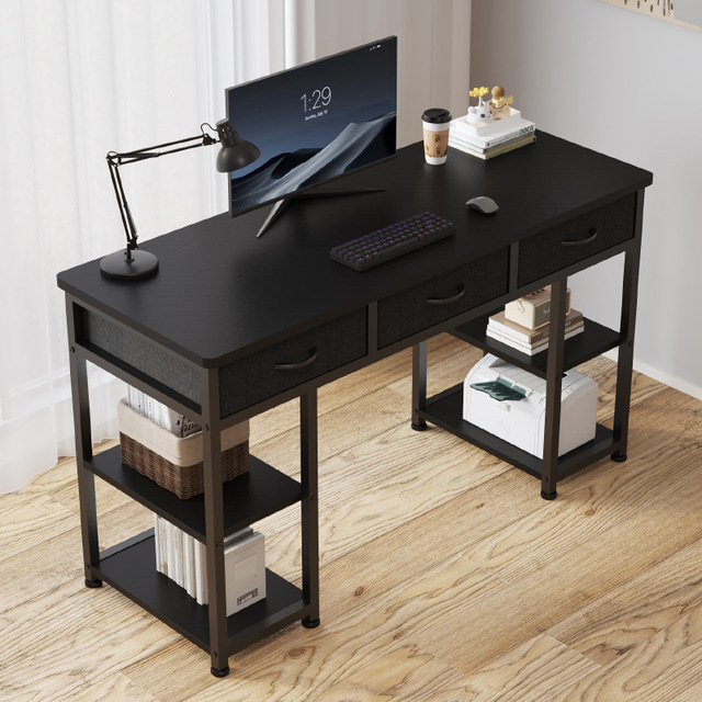 Simple and Durable Brown Home Adjustable China Shelf Fabric Drawer Small Convenient Office 3-drawer Computer Desk