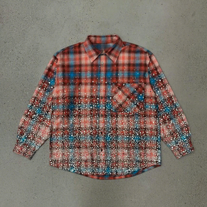 Wholesale <strong>Men's</strong> Print <strong>Shirts</strong> <strong>Men</strong> Oversized <strong>Red</strong> and Blue Plaid Streetwear Long Sleeve Button Down Cotton Rhinestone Flannel <strong>Shirt</strong> - Product Image 1