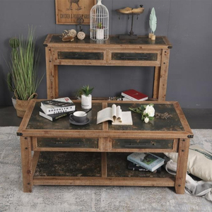 Mesa de Centro Rectangular de Madera Maciza Antigua Hecha a Mano por Innova Home, Mueble Decorativo Portátil de Diseño para Sala de Estar - Product Image 2
