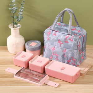 Boîte à lunch en plastique pour étudiants, double compartiment avec sac isotherme, ensemble de tasses à soupe, facile à nettoyer, compatible micro-ondes, vente en gros LXM116 - Product Image 5