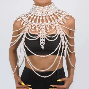 REWIN dekoratif inci vücut zinciri moda el yapımı omuz kolye sutyen zinciri kadınlar için düğün takısı yelek vücut zinciri