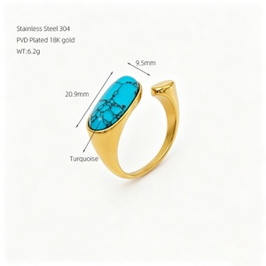 Anillos de Acero Inoxidable 316L con Piedra Turquesa al por Mayor, Anillo Ajustable de Acero de Titanio con Baño de Oro PVD de 18K para Mujer - Product Image 2