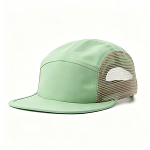 Wholesale 5 Panel Mesh Camp Cap Custom Logo <b>Flat</b> Brim Lightweight Breathable Summer Travel Casual Outdoor Camping <b>Hat</b> for Men - Product Image 2