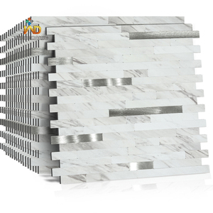 PVC Peel and Stick Backsplash Silver Metal Mosaico Autoadhesivo Aluminous Wall Mosaic Tiles - Product Image 1