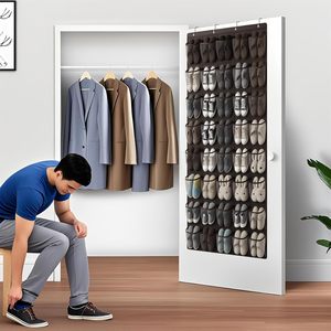 40 Pocket Over The Door <b>Shoe</b> Organizer Mesh Hanging <b>Storage</b> For <b>Shoes</b> Behind Door <b>Wall</b> <b>Mount</b> Coffee Color - Product Image 6