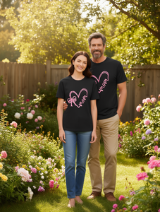 T-shirt Vintage da Donna con Cuore e Fiocco, Stampa Floreale Nera e Rosa, Manica Corta, Girocollo, Casual, Regalo Festa della Mamma, Jersey per Tutte le Stagioni - Product Image 2