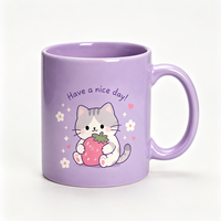 Op maat gemaakte pastelroze cartoon keramische mok met full colour print, hittetransferproces, Valentijnsdag cadeau voor koppels, bijpassende mokken